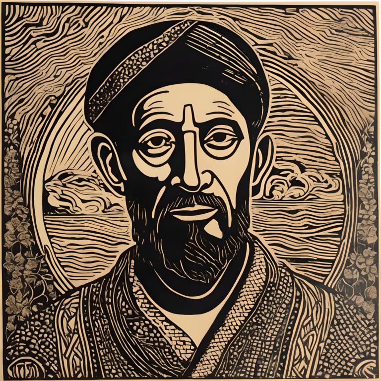 Woodcut,Woodcut, People, man, 1boy, male focus, facial hair, solo, monochrome, mustache, beard