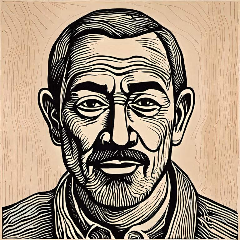 Woodcut,Woodcut, People, man, 1boy, male focus, solo, facial hair, monochrome, portrait, beard