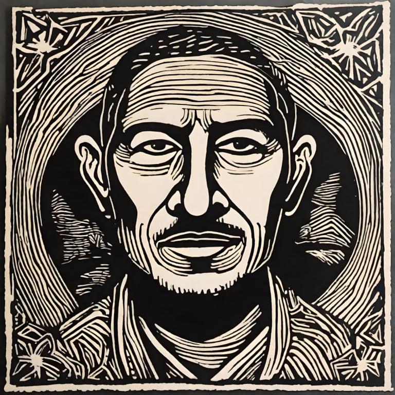 Woodcut,Woodcut, People, man, 1boy, male focus, monochrome, solo, greyscale, facial hair, portrait, beard