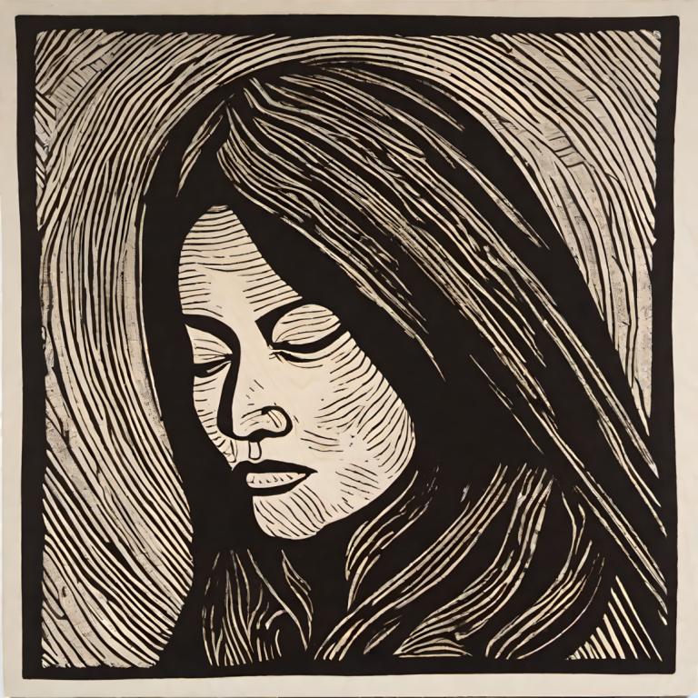 Woodcut,Woodcut, People, woman, solo, monochrome, greyscale, long hair, portrait, closed mouth, 1girl