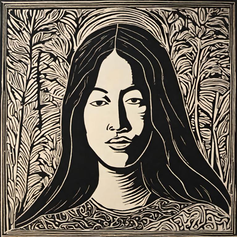 Woodcut,Woodcut, People, woman, solo, monochrome, greyscale, long hair, portrait, male focus, 1boy