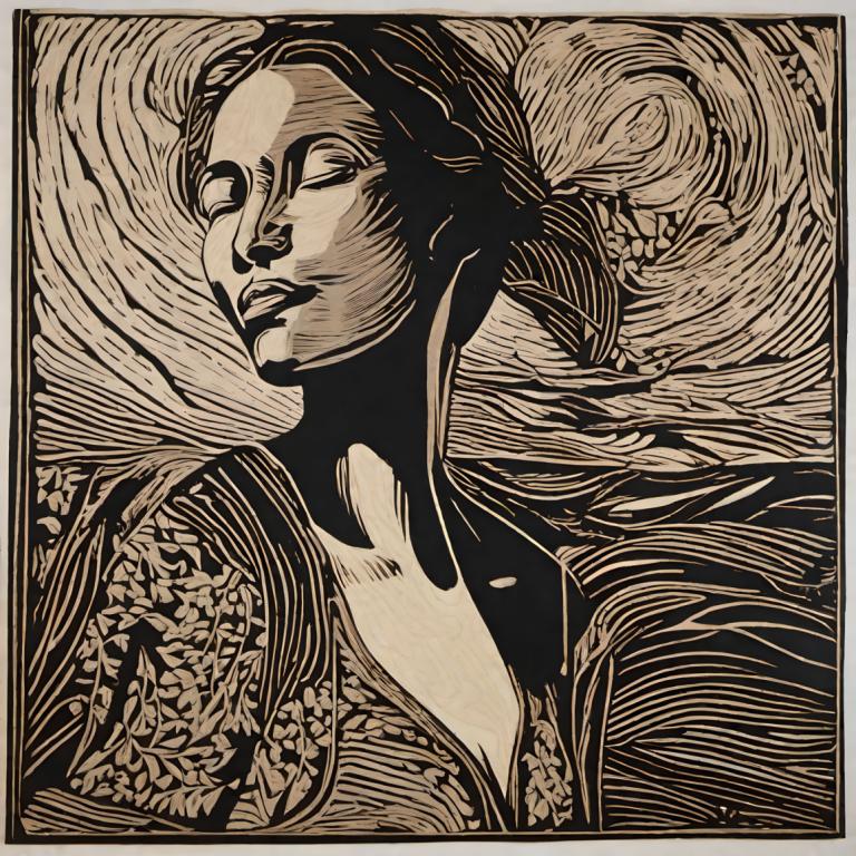 Woodcut,Woodcut, People, woman, monochrome, 1girl, solo, fine art parody, upper body, parody