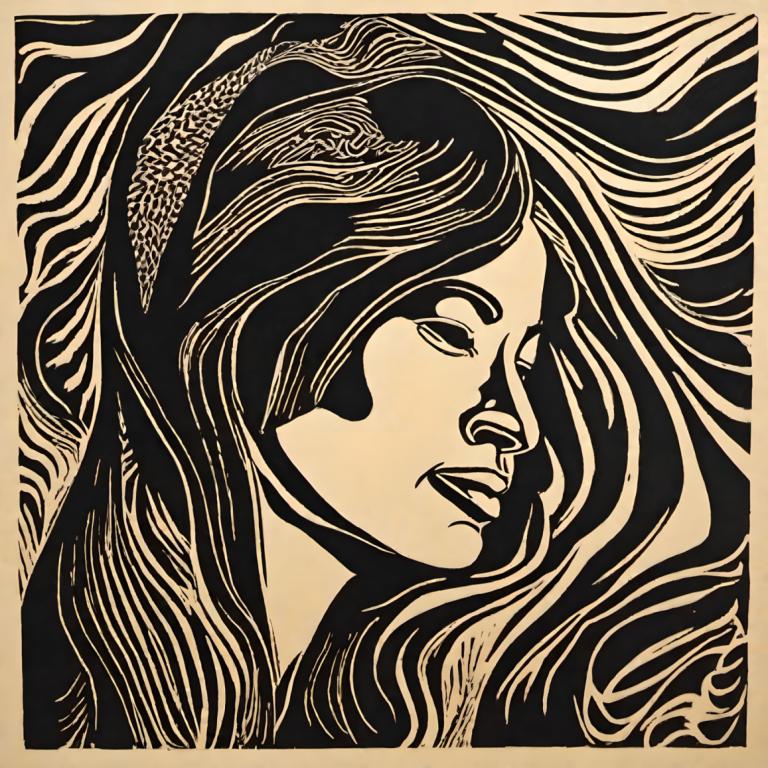 Woodcut,Woodcut, People, woman, solo, 1girl, monochrome, long hair, portrait, parody, fine art parody