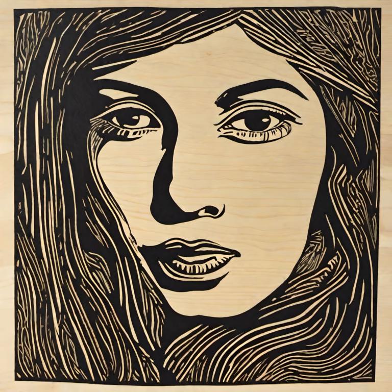 Woodcut,Woodcut, People, woman, solo, monochrome, 1girl, style parody, looking at viewer, portrait