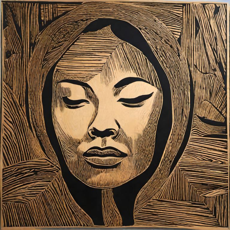 Woodcut,Woodcut, People, woman, solo, monochrome, 1boy, male focus, parody, closed eyes, hood, closed mouth