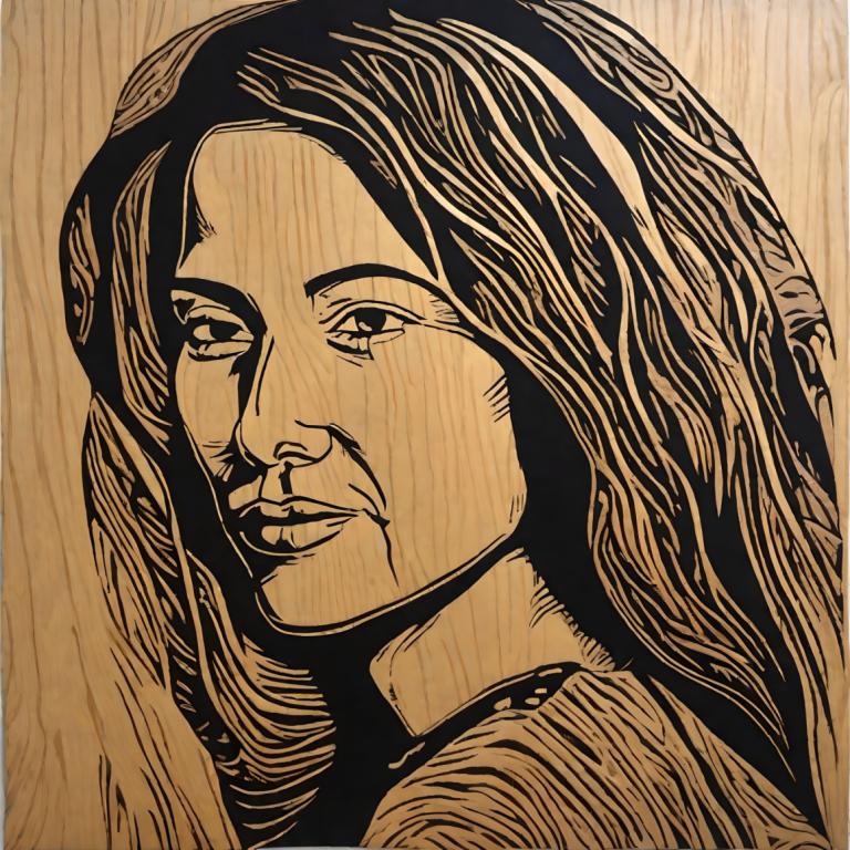 Woodcut,Woodcut, People, woman, solo, monochrome, long hair, traditional media, male focus, portrait, 1boy