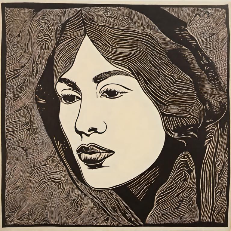 Woodcut,Woodcut, People, woman, solo, monochrome, portrait, greyscale, 1boy, male focus, looking at viewer