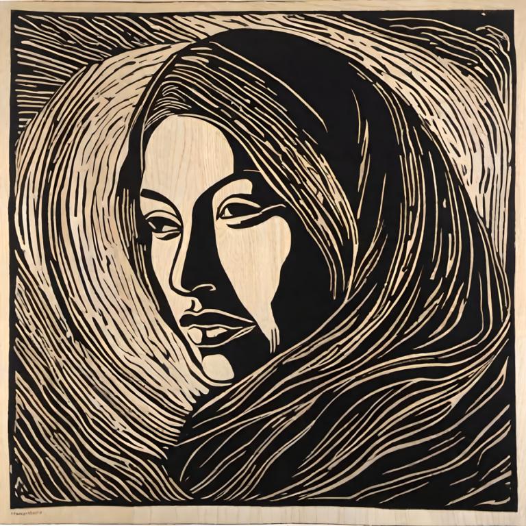 Woodcut,Woodcut, People, woman, solo, male focus, 1boy, monochrome, facial hair, portrait, cloak