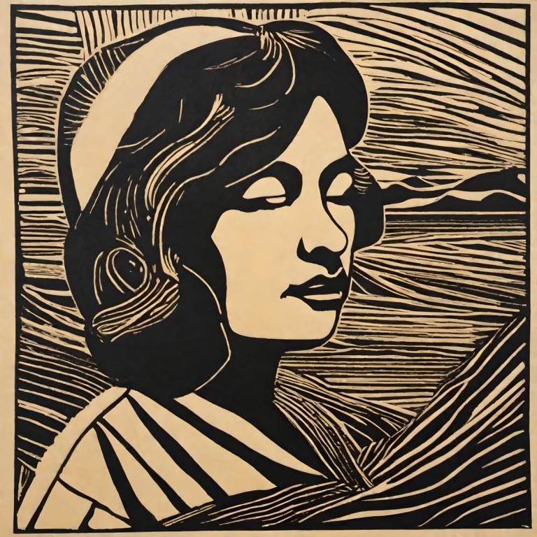 Woodcut,Woodcut, People, woman, solo, monochrome, 1girl, style parody, parody, hat, portrait, greyscale