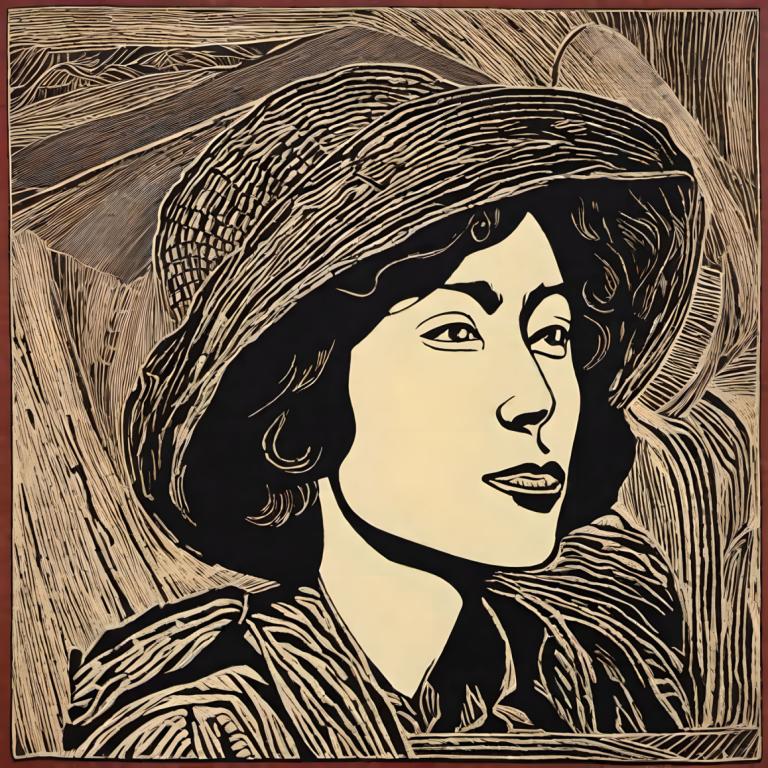 Woodcut,Woodcut, People, woman, solo, monochrome, 1girl, traditional media, portrait, hat, fine art parody