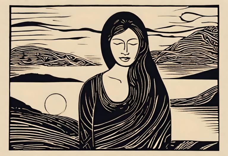 Woodcut,Woodcut, People, woman, solo, 1girl, monochrome, closed eyes, fine art parody, long hair, upper body