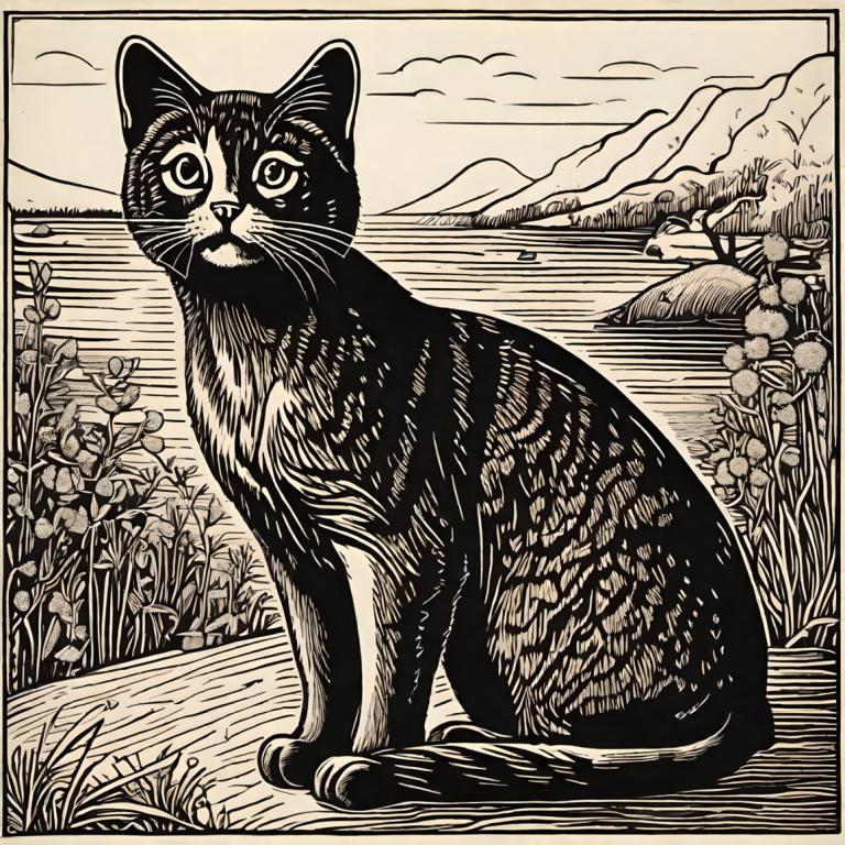 Woodcut,Woodcut, Animal, cat, monochrome, greyscale, no humans, solo, outdoors, mountain, wings