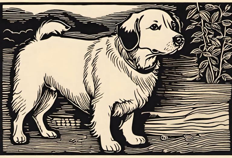 Woodcut,Woodcut, Animal, dog, no humans, dog, monochrome, plant, animal focus, border, animal, solo