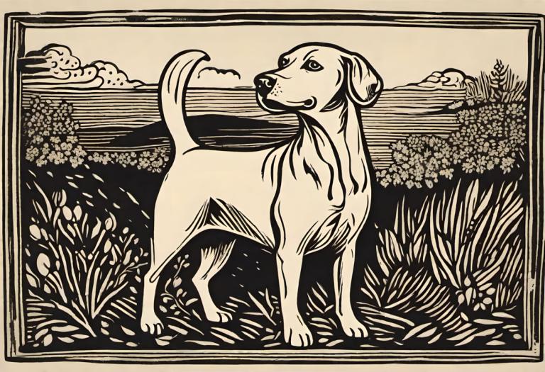 Woodcut,Woodcut, Animal, dog, no humans, monochrome, cloud, pokemon (creature), grass, dog, solo, sky