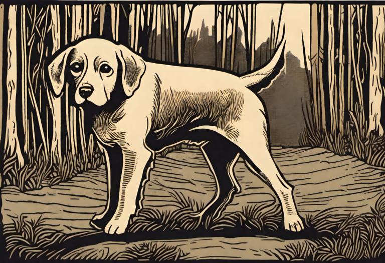 Woodcut,Woodcut, Animal, dog, nature, no humans, forest, dog, monochrome, outdoors, border, animal focus