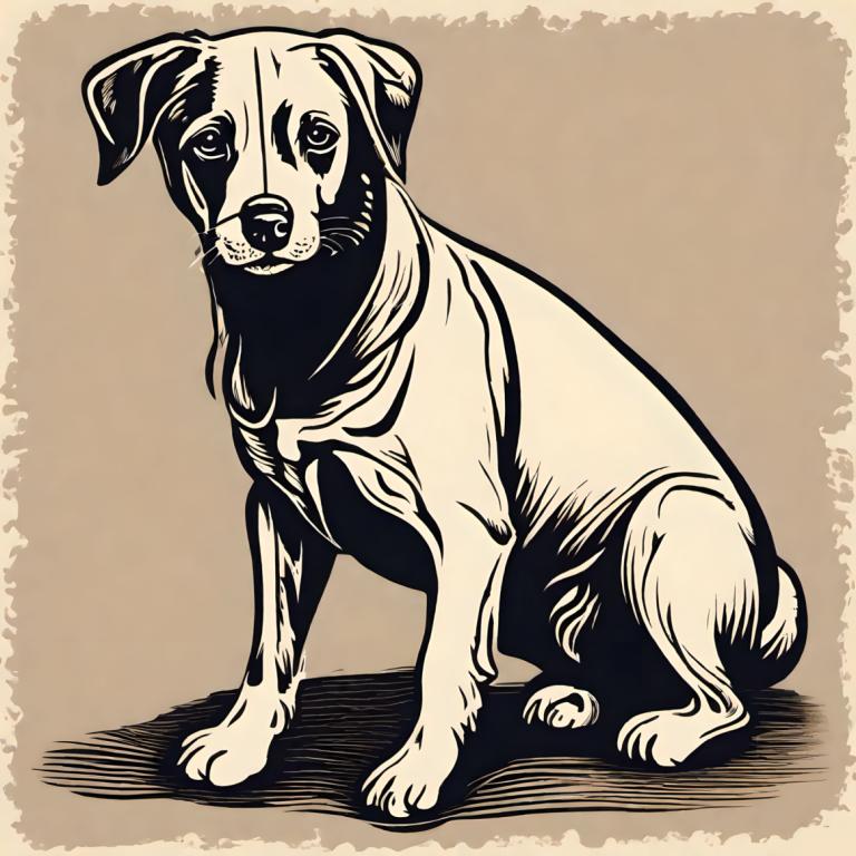 Woodcut,Woodcut, Animal, dog, no humans, dog, monochrome, animal focus, animal, full body, brown background