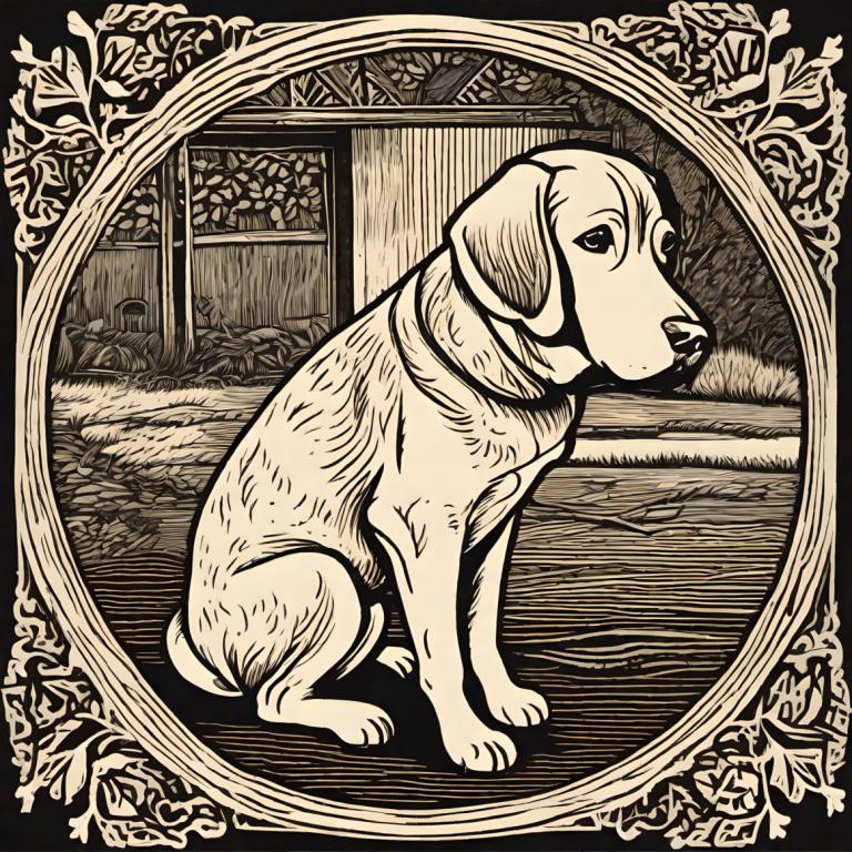 Woodcut,Woodcut, Animal, dog, no humans, dog, monochrome, solo, animal focus, greyscale, window, border