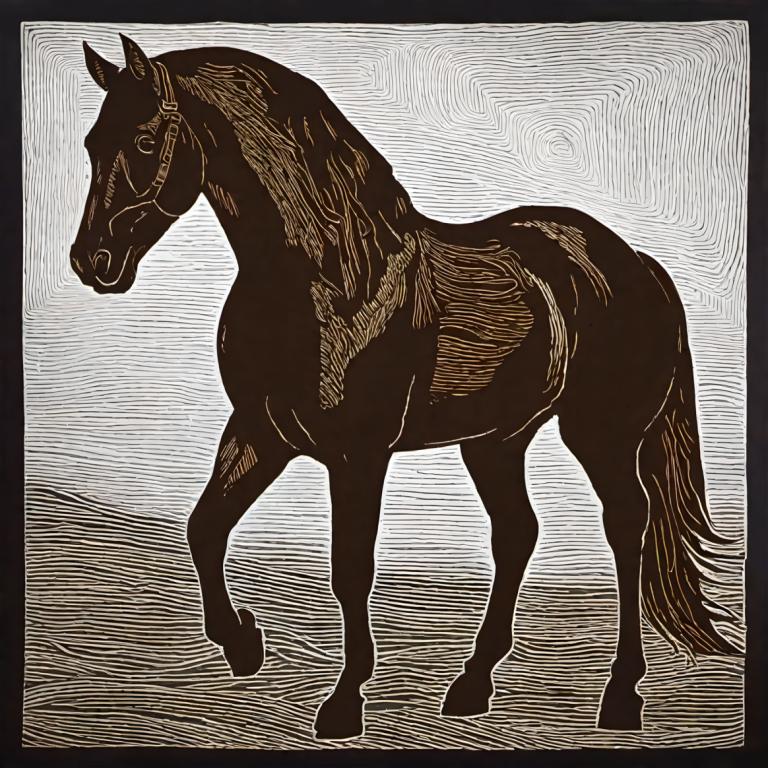 Woodcut,Woodcut, Animal, horse, no humans, horse, border, solo, black border