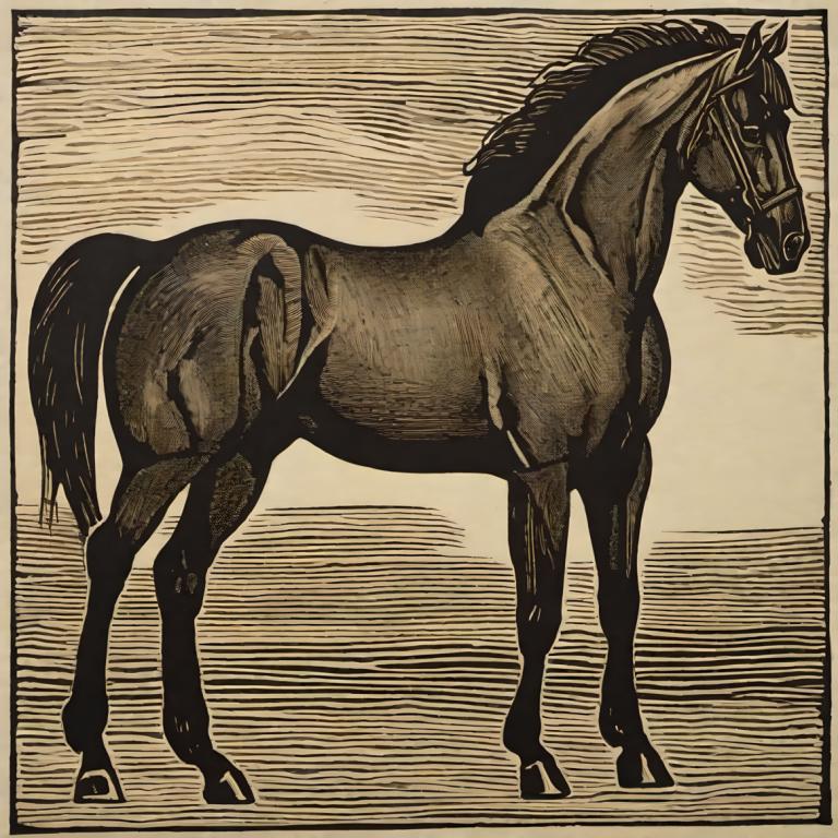 Woodcut,Woodcut, Animal, horse, no humans, traditional media, solo, horse, monochrome, border, realistic