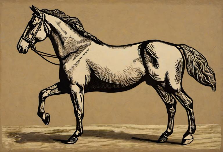 Woodcut,Woodcut, Animal, horse, horse, no humans, solo, horseback riding, monochrome, realistic, full body