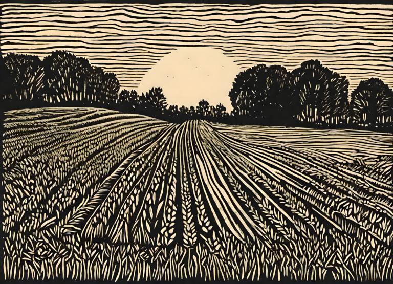 Woodcut,Woodcut, Nature, field, no humans, tree, nature, outdoors, monochrome, forest, scenery, border, grass