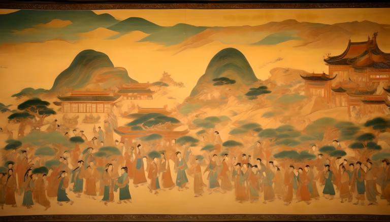 Fresco,Fresco, Gente, murales de dunhuang, arquitectura del este de asia, arquitectura, montaña, escenario