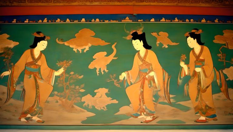 lukisan dinding,lukisan dinding, Rakyat, mural dunhuang, banyak gadis, pakaian jepang, rambut hitam, kimono