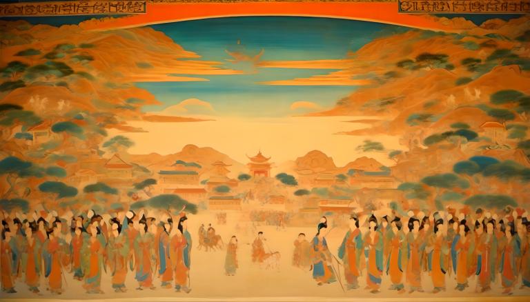 Affresco,Affresco, Persone, murales di dunhuang, 6+ragazzi, più ragazzi, architettura