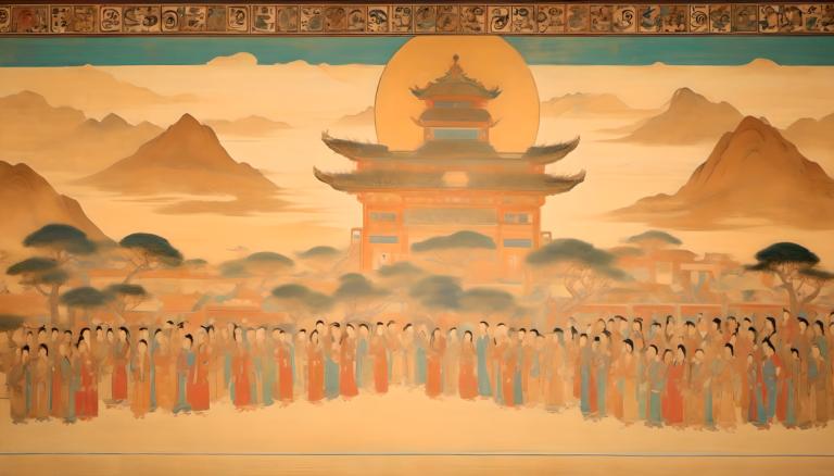 Fresco,Fresco, People, dunhuang murals, mountain, east asian architecture, scenery, architecture, no humans