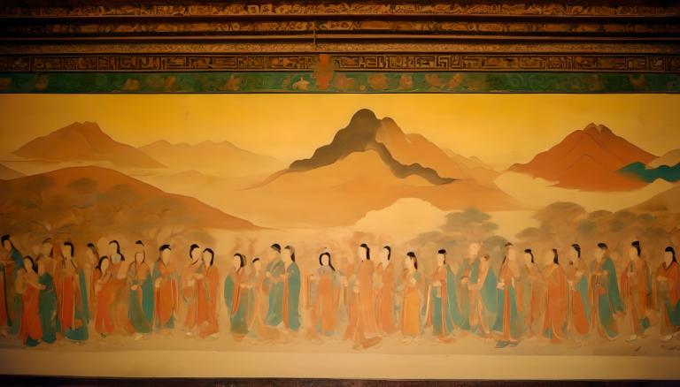 lukisan dinding,lukisan dinding, Rakyat, mural dunhuang, gunung, banyak gadis, 6+perempuan