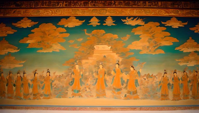 lukisan dinding,lukisan dinding, Rakyat, mural dunhuang, awan, langit, banyak gadis, banyak anak laki-laki