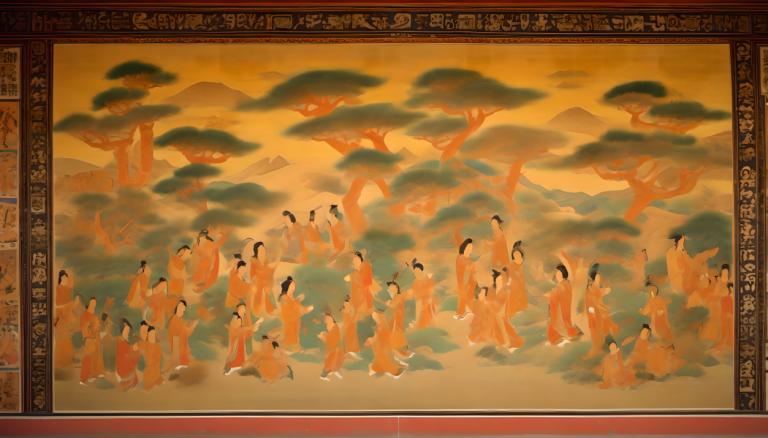 Fresco,Fresco, People, dunhuang murals, fine art parody, multiple girls, 6+girls, multiple boys, 6+boys, nude