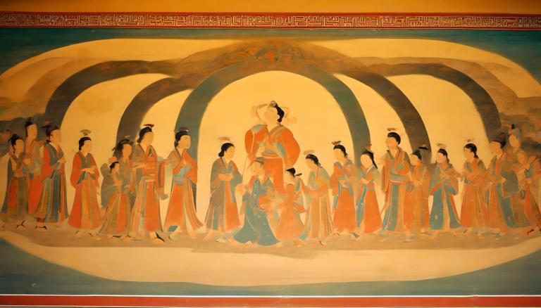 Fresco,Fresco, Mennesker, dunhuang veggmalerier, flere jenter, hanfu, 6+ jenter, svart hår, kinesiske klær