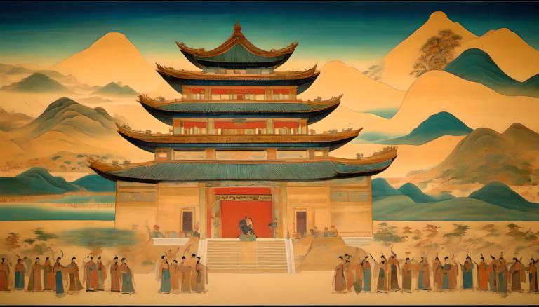 Fresco,Fresco, People, dunhuang murals, scenery, mountain, architecture, east asian architecture, outdoors