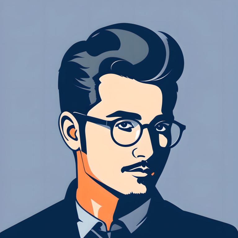 Illustration,Illustration, People, man, 1boy, solo, male focus, glasses, facial hair, black hair, necktie