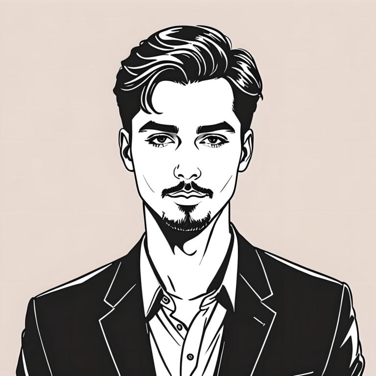 Illustration,Illustration, People, man, 1boy, male focus, solo, monochrome, facial hair, shirt, upper body