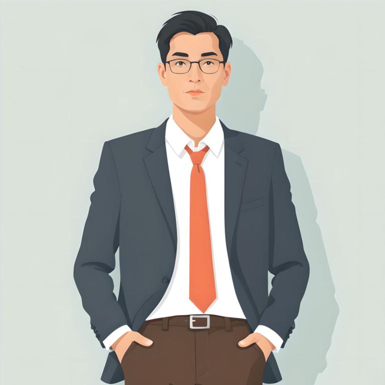 Illustration,Illustration, People, man, 1boy, male focus, necktie, solo, glasses, black hair, shirt, belt