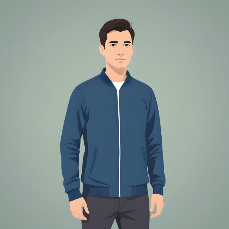 Illustration,Illustration, People, man, 1boy, male focus, solo, jacket, pants, blue jacket, shirt