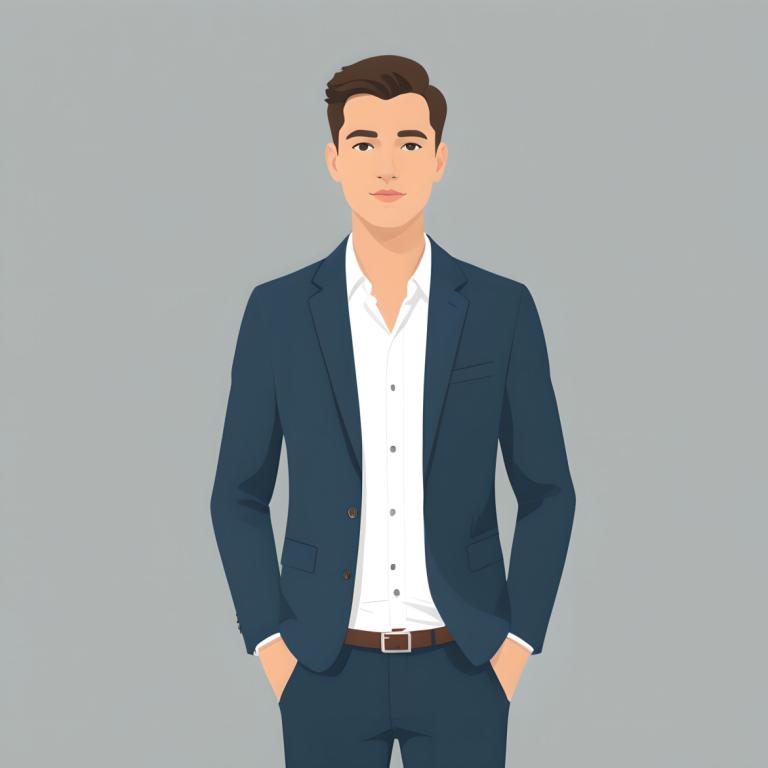 Illustration,Illustration, People, man, solo, 1boy, male focus, brown hair, shirt, belt, hands in pockets