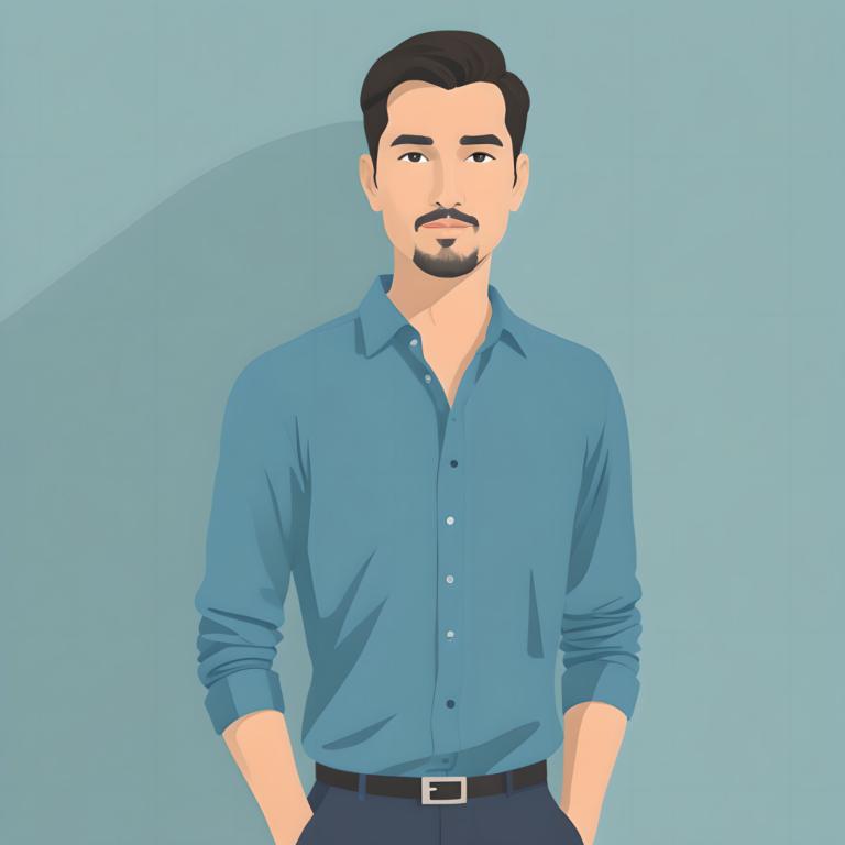 Illustration,Illustration, People, man, 1boy, facial hair, male focus, solo, shirt, mustache, belt, pants