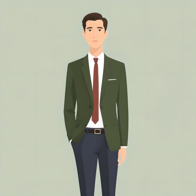 Illustration,Illustration, People, man, 1boy, solo, male focus, necktie, green jacket, red necktie