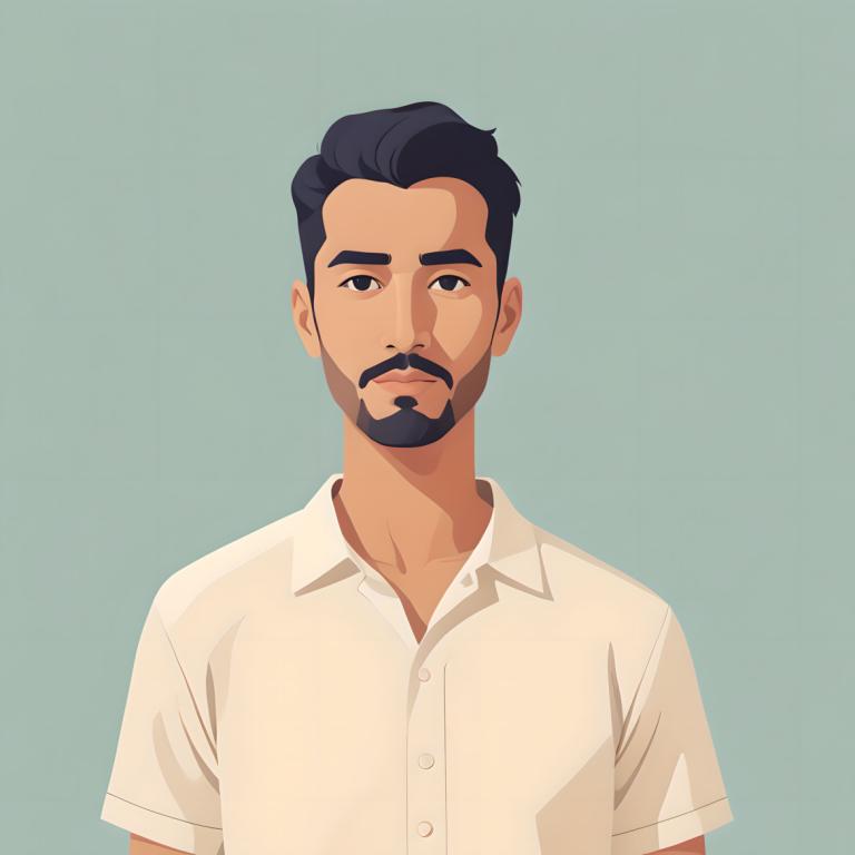 Illustration,Illustration, People, man, 1boy, male focus, facial hair, solo, shirt, black hair, white shirt