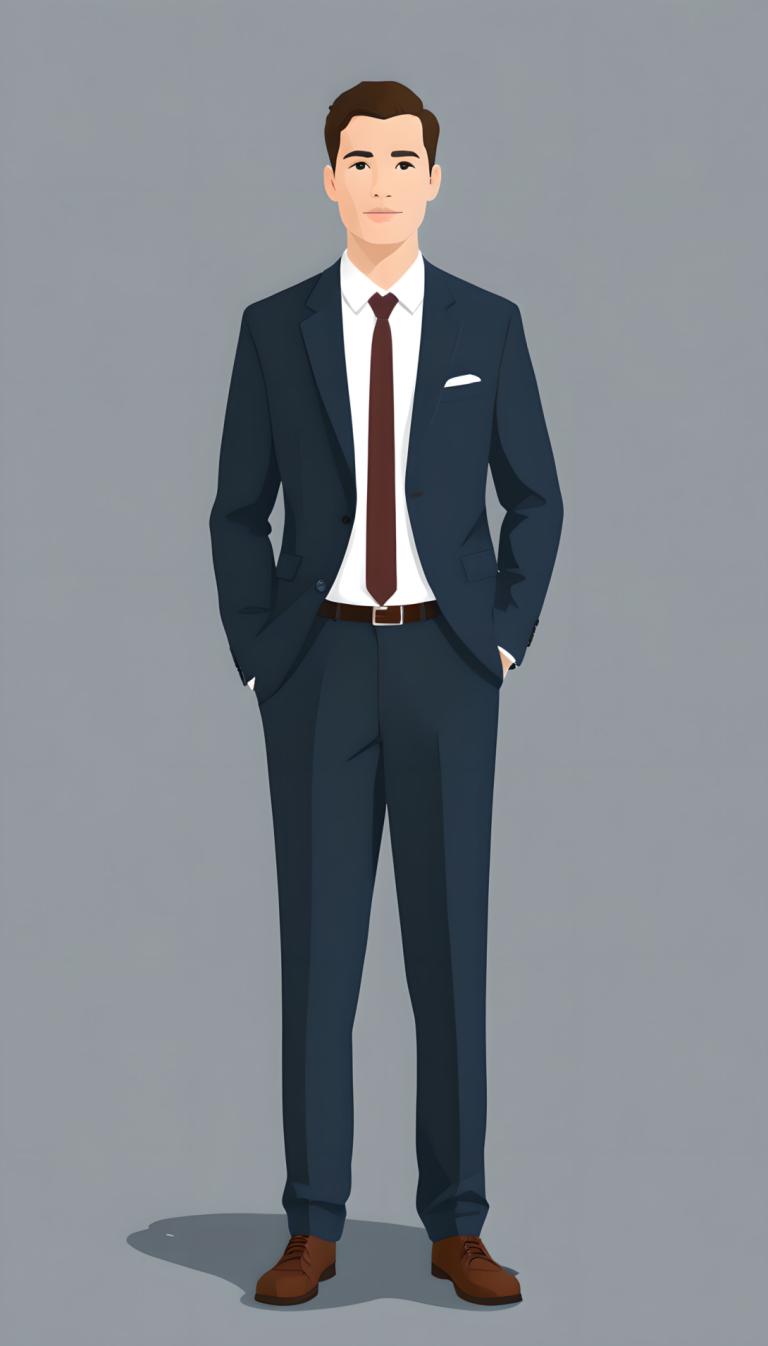 Illustration,Illustration, People, man, 1boy, male focus, solo, necktie, formal, suit, brown footwear