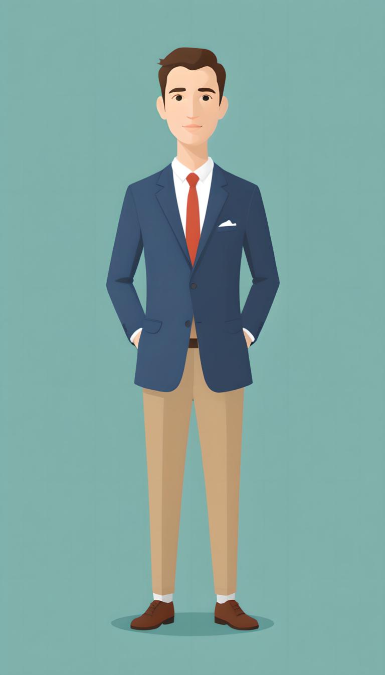 Illustration,Illustration, People, man, 1boy, male focus, solo, necktie, hands in pockets, brown hair