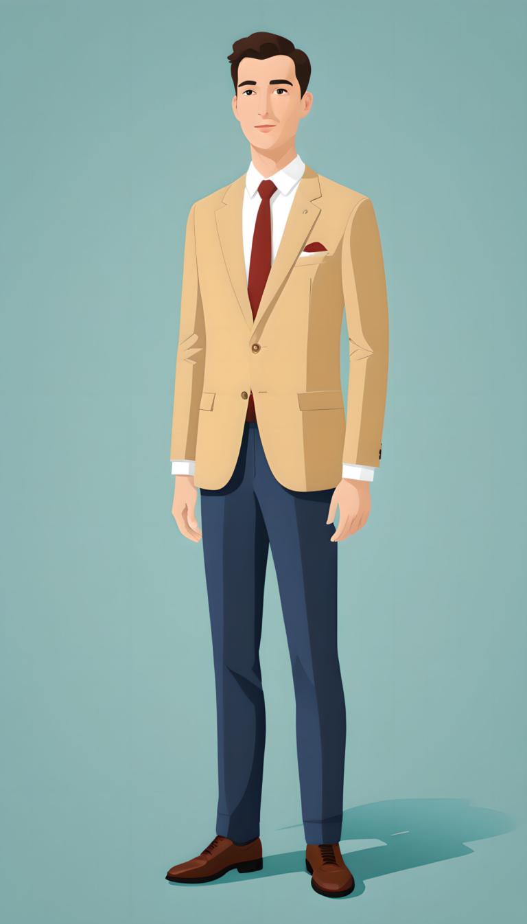 Illustration,Illustration, People, man, 1boy, solo, male focus, necktie, red necktie, brown footwear