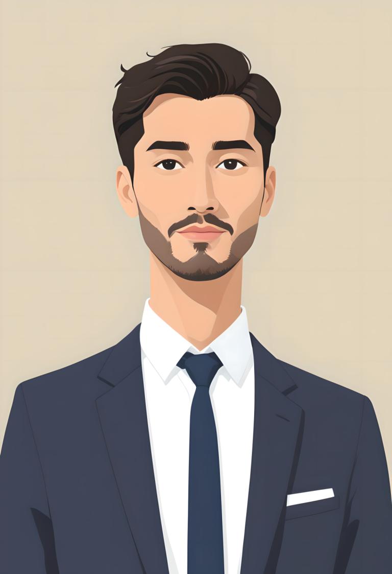 Illustration,Illustration, People, man, 1boy, facial hair, male focus, necktie, solo, shirt, formal, mustache