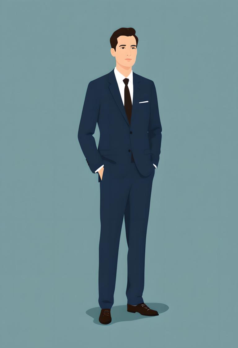 Illustration,Illustration, People, man, 1boy, male focus, solo, necktie, formal, suit, full body