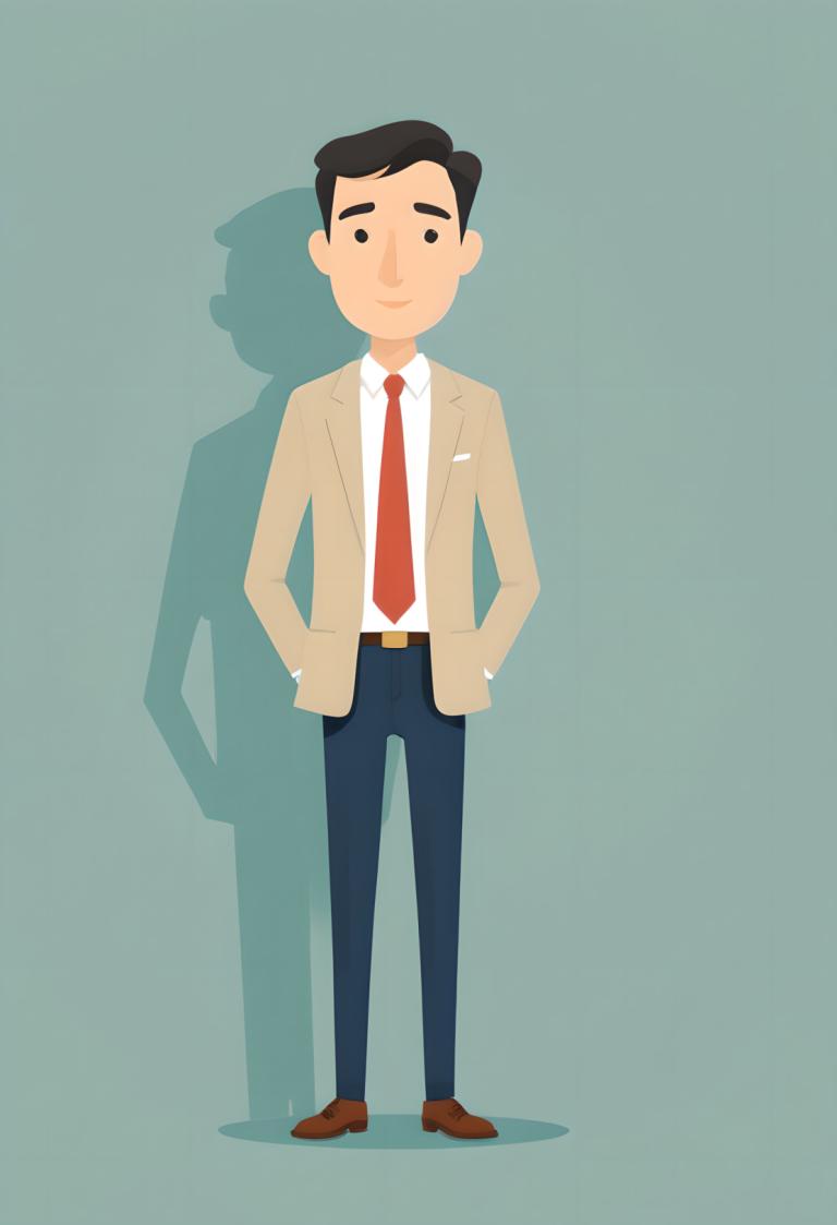 Illustration,Illustration, People, man, 1boy, solo, male focus, necktie, black hair, shadow, hands in pockets