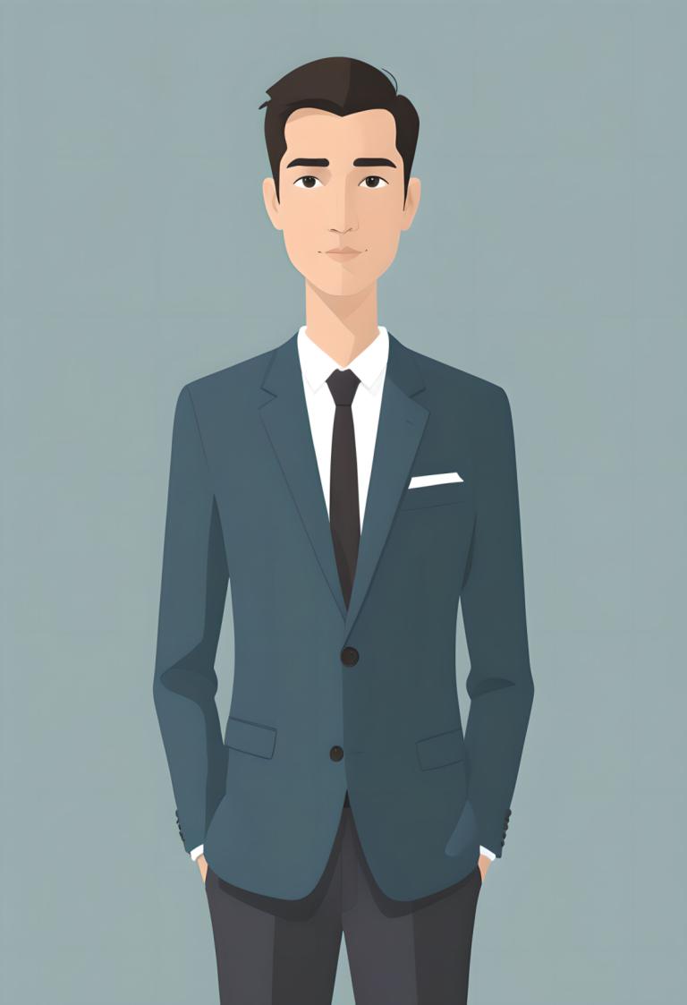 Illustration,Illustration, People, man, 1boy, male focus, solo, necktie, formal, suit, hands in pockets