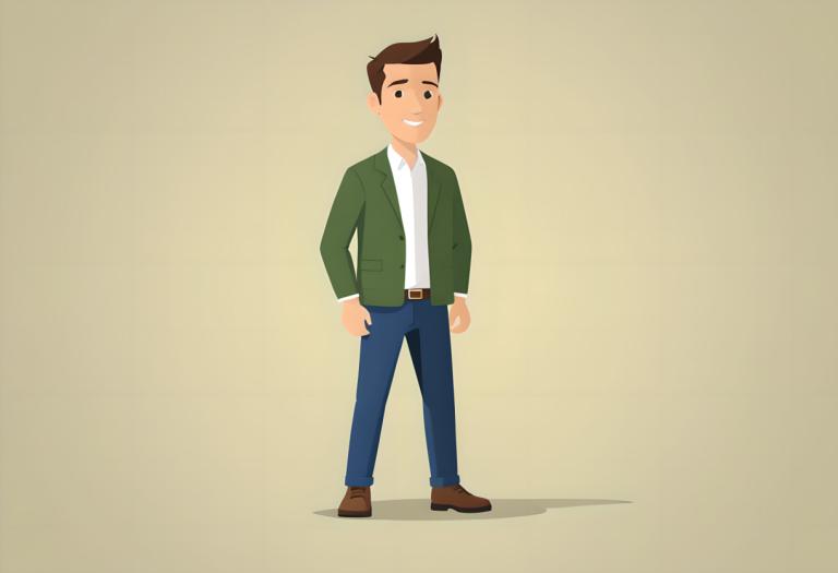 Illustration,Illustration, People, man, 1boy, solo, male focus, brown hair, brown footwear, jacket, smile